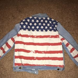 Denim jacket with an American flag back and sleeve